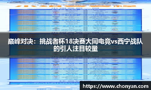 巅峰对决：挑战者杯18决赛大同电竞vs西宁战队的引人注目较量